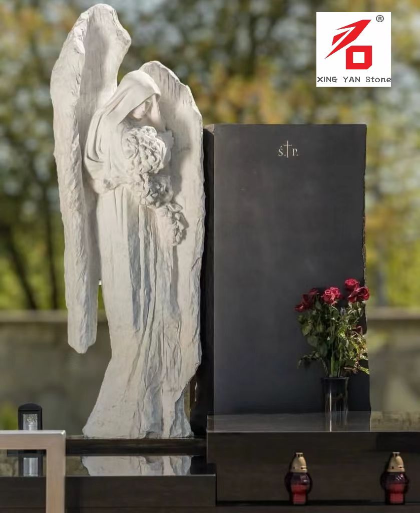 الصين Xingyan Manufacturing - Angel احتضان قبر نحت حجر الزهرة